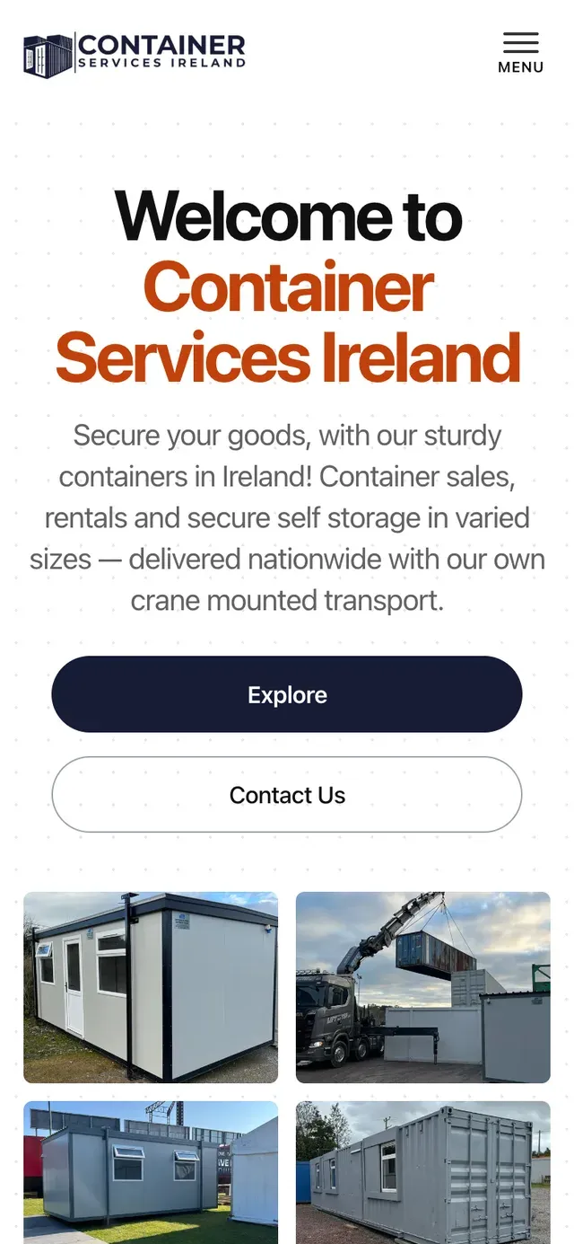 The Container Services Ireland website shown on a mobile phone