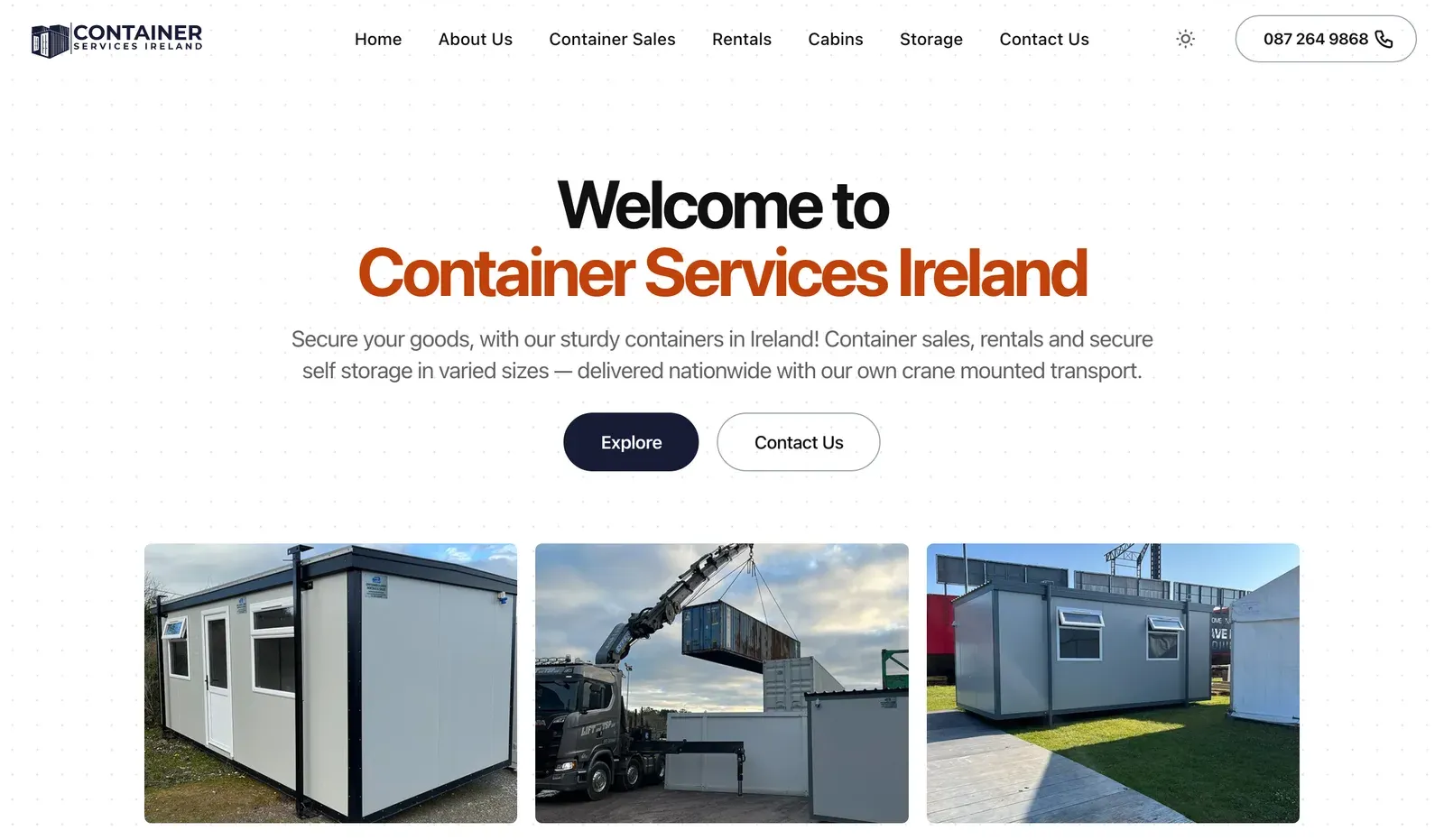 Homepage of the Container Services Ireland website built by Design My Website