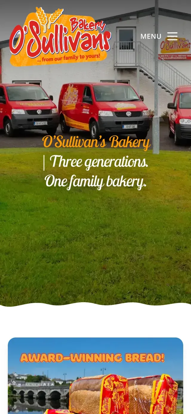 The O'Sullivan's Bakery website shown on a mobile phone